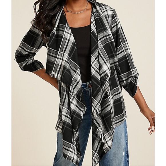 Maurices Black & White Plaid Open Front Kimono Cardigan Women's Plus Size 3X - Picture 1 of 9